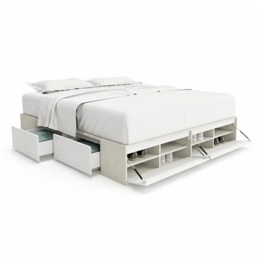 CAMA BOX 2M – 4 CAJONES + 2 PUERTAS REBATIBLES