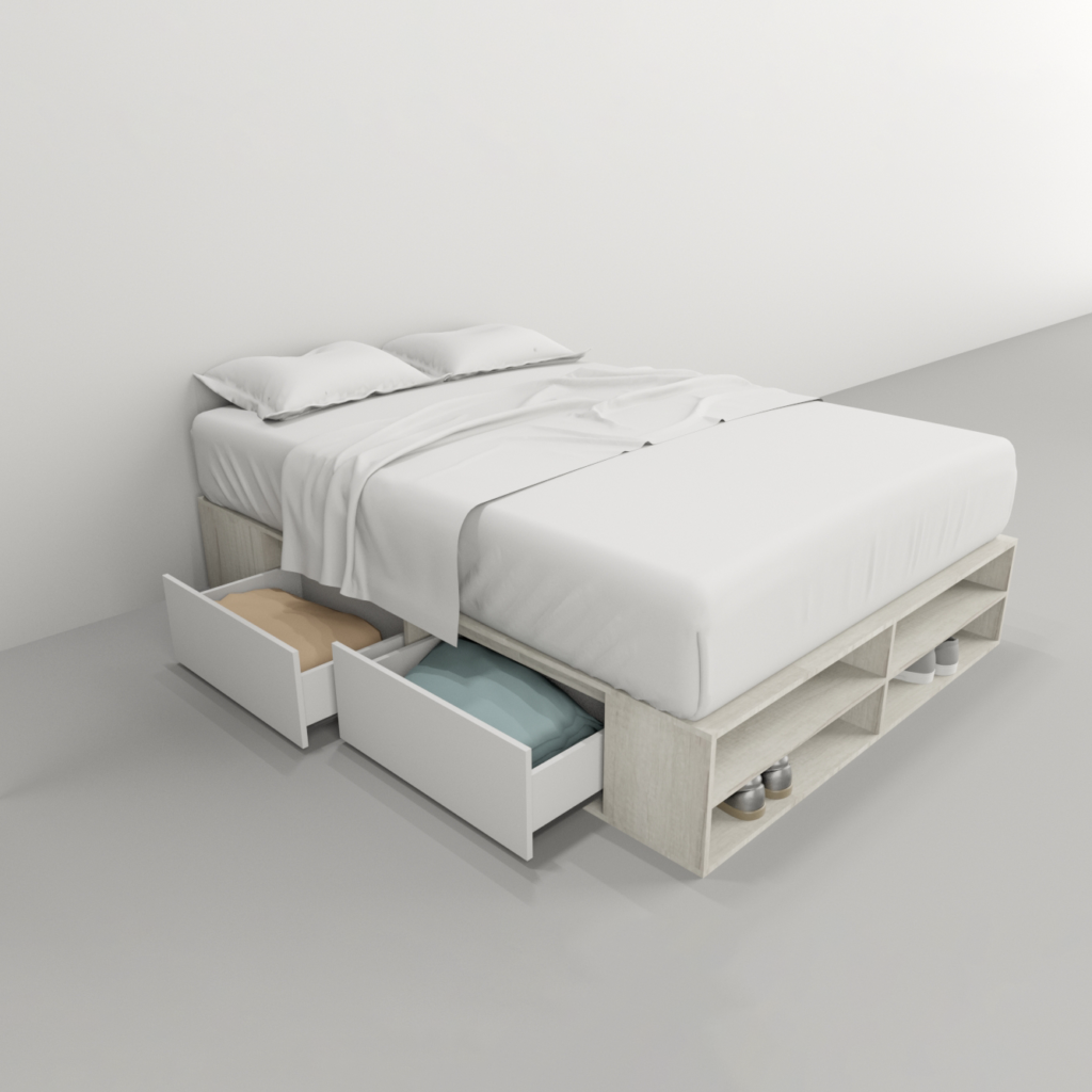 CAMA BOX 1,40M - 4 CAJONES + 2 ESTANTES - Acasa Tienda