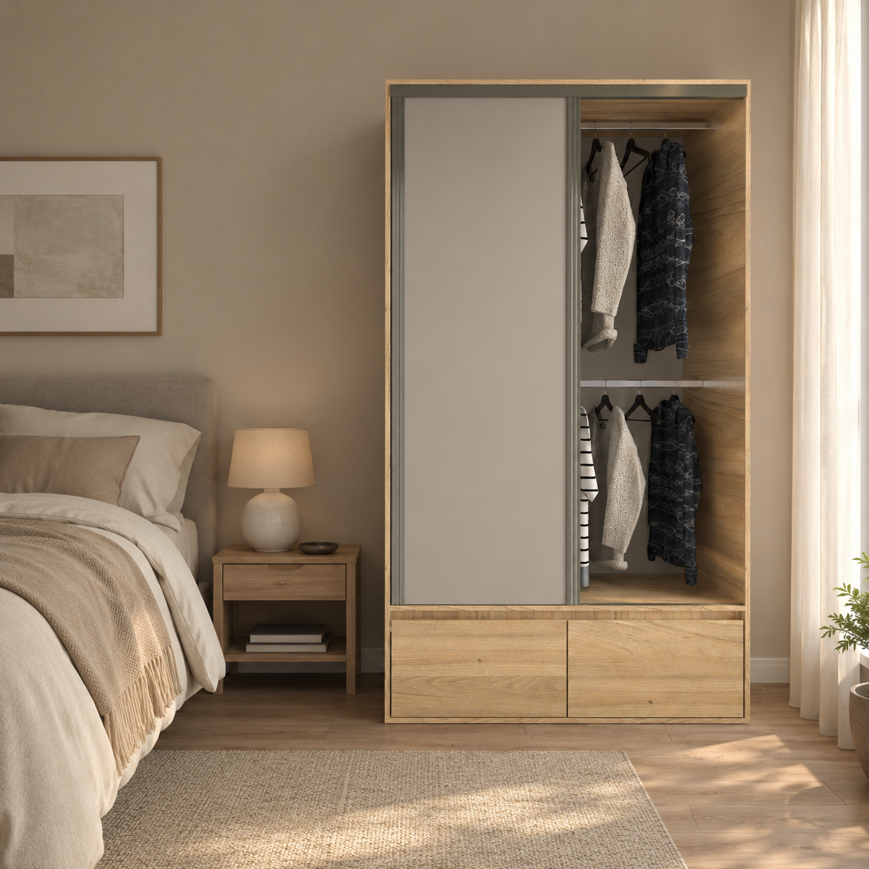 Placard 1,20M 2 puertas corredizas - 2 Cajones/Zapateros - Imagen 6