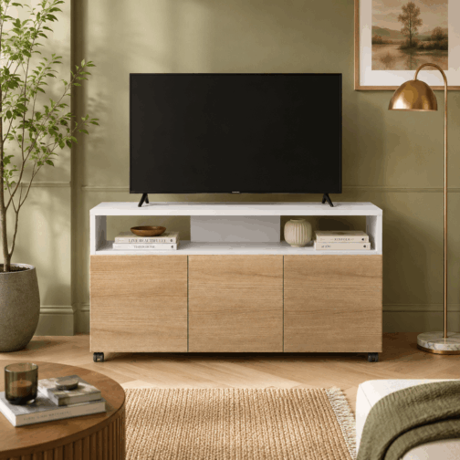 RACK TV 1,20mts CON RUEDAS 3 PUERTAS