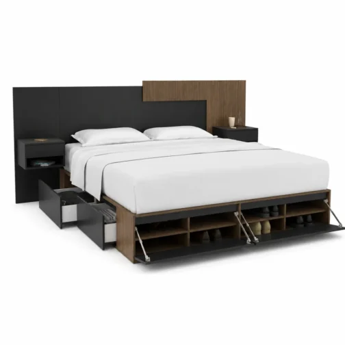 CAMA BOX 1,80M + RESPALDO CON MESAS DE LUZ