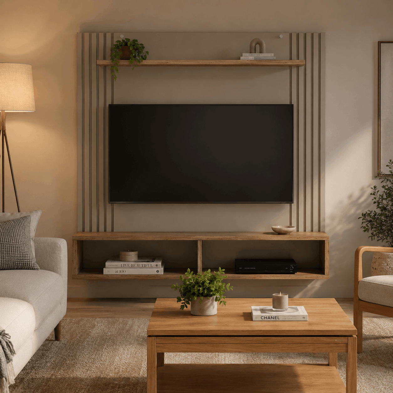 PANEL VARILLADO HASTA 60'' CON 2 NICHOS Y ESTANTE - Imagen 2
