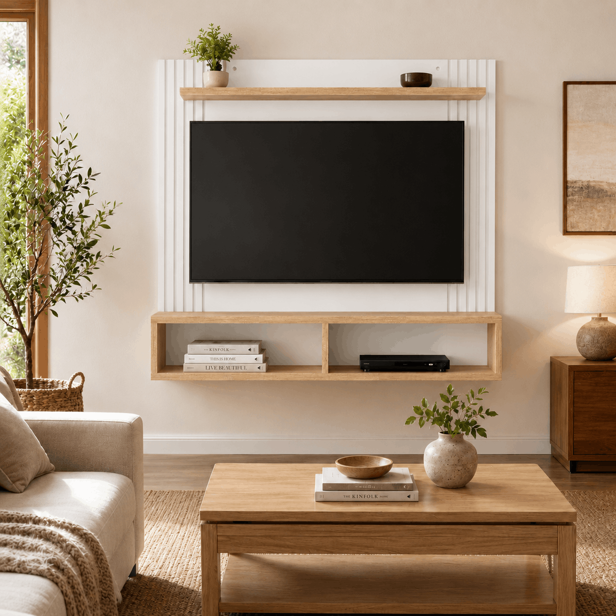 PANEL VARILLADO HASTA 60'' CON 2 NICHOS Y ESTANTE - Imagen 3