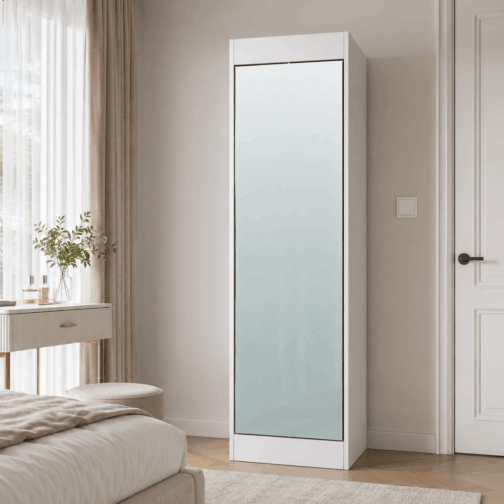 MUEBLE DE GUARDADO O ZAPATERO CON PUERTA ESPEJO GIRATORIA