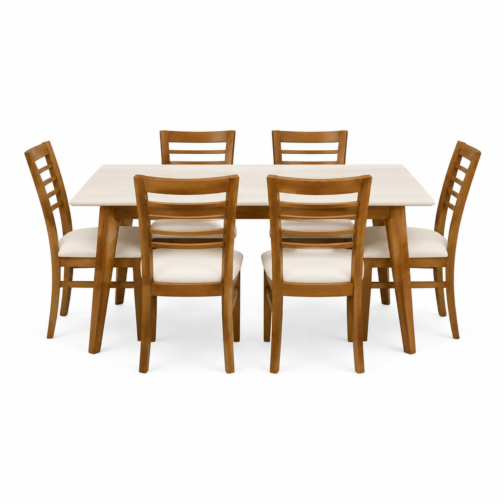 COMBO MESA ANDREA EXTENSIBLE + 6 SILLAS pino premium