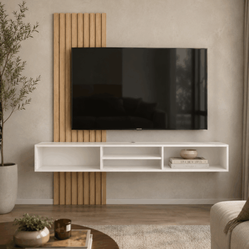 RACK FLOTANTE DE TV CON VARILLADO