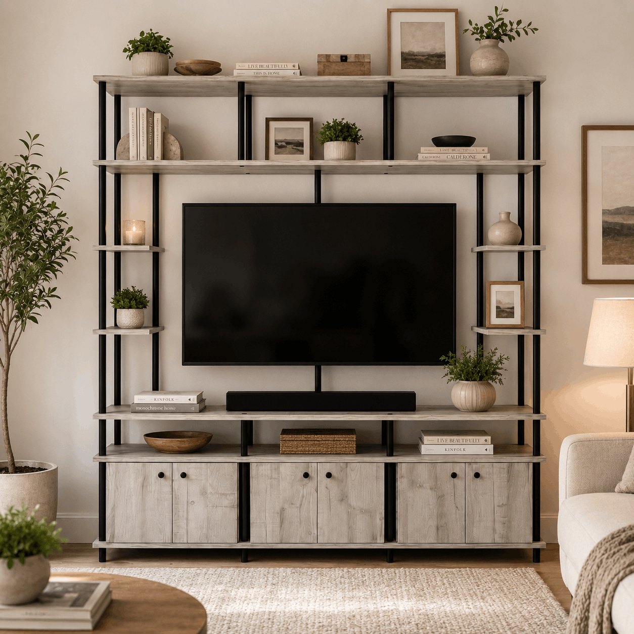 RACK DE TV INDUSTRIAL 192X200M ATKAMA/NEGRO - Imagen 3