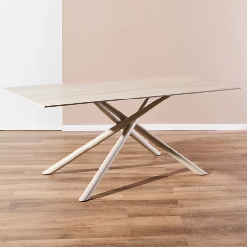 MESA TRAVERTINO 180M SIMIL MARMOL CAPUCHINO BASE ESTRELLA BEIGE