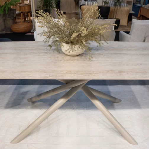 MESA TRAVERTINO 180M SIMIL MARMOL CAPUCHINO BASE ESTRELLA BEIGE