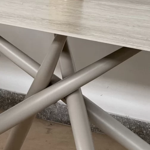 MESA TRAVERTINO 180M SIMIL MARMOL CAPUCHINO BASE ESTRELLA BEIGE - Imagen 3