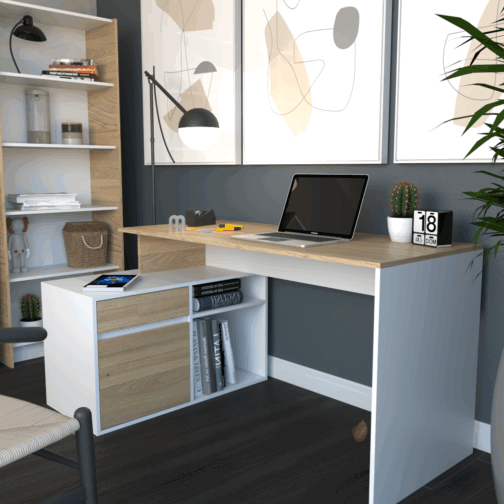 COMBO ESCRITORIO CON MUEBLE BAJO MAS SILLON MESH