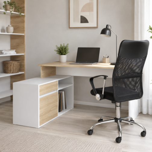 COMBO ESCRITORIO CON MUEBLE BAJO MAS SILLON MESH