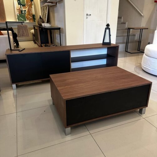 COMBO LINEA MINIMAL – RACK TV 1,80M 2 PUERTAS + MESA RATONA