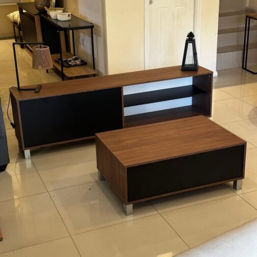 COMBO LINEA MINIMAL – RACK TV 1,80M 2 PUERTAS + MESA RATONA