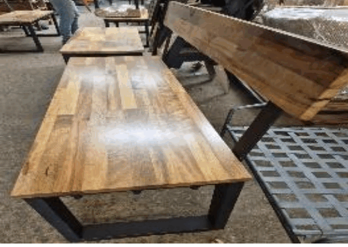 BANCO RESPALDO LAUREL MACIZO PATA CUADRADA DE HIERRO NEGRO