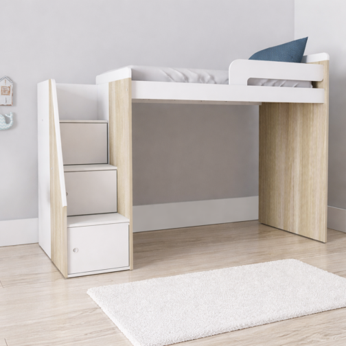 CAMA ALTA TIPO PUENTE CON ESCALERA LATERAL 1 PLAZA HELSINKY BLANCO