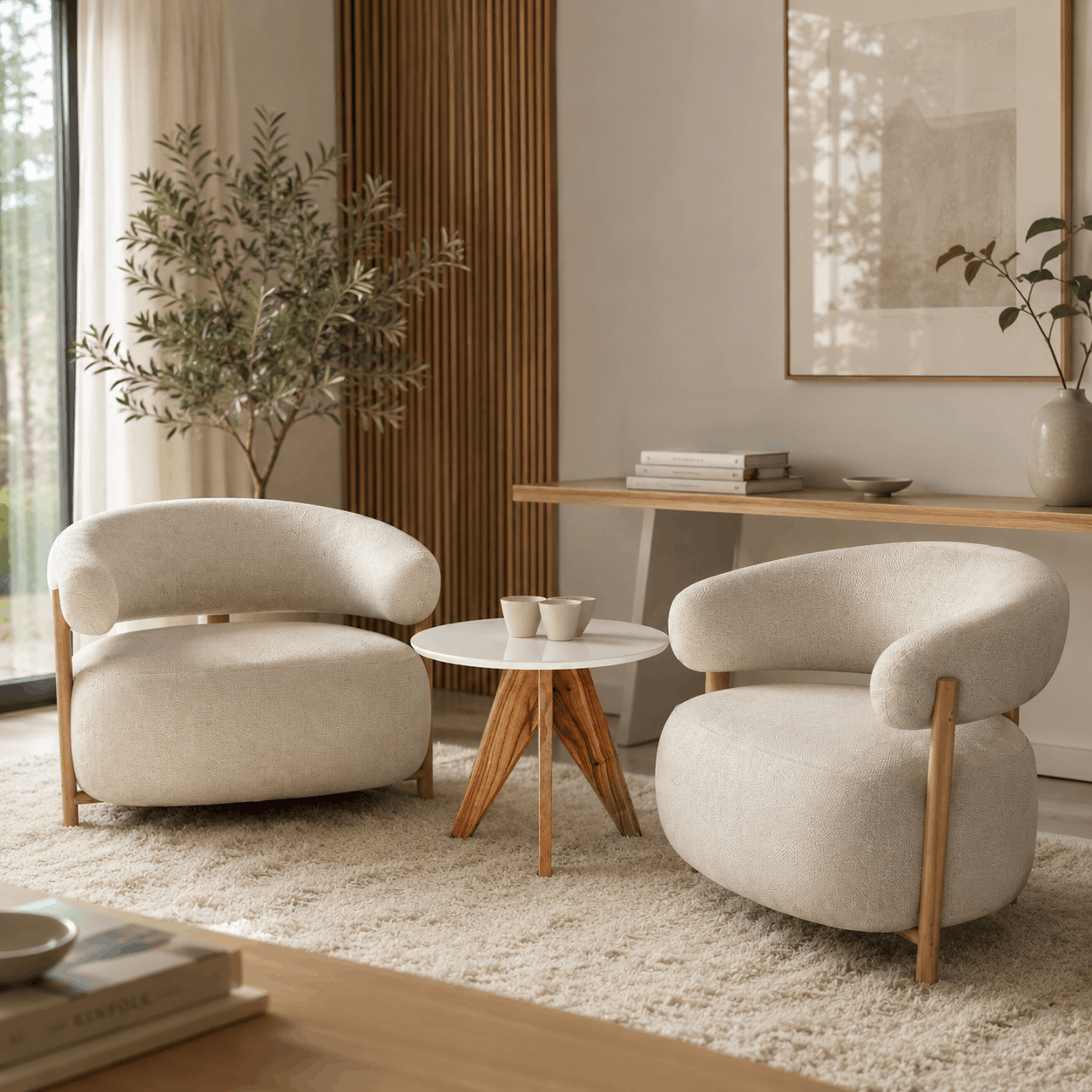 Sillon Bari Chenille Base Natural - Imagen 2