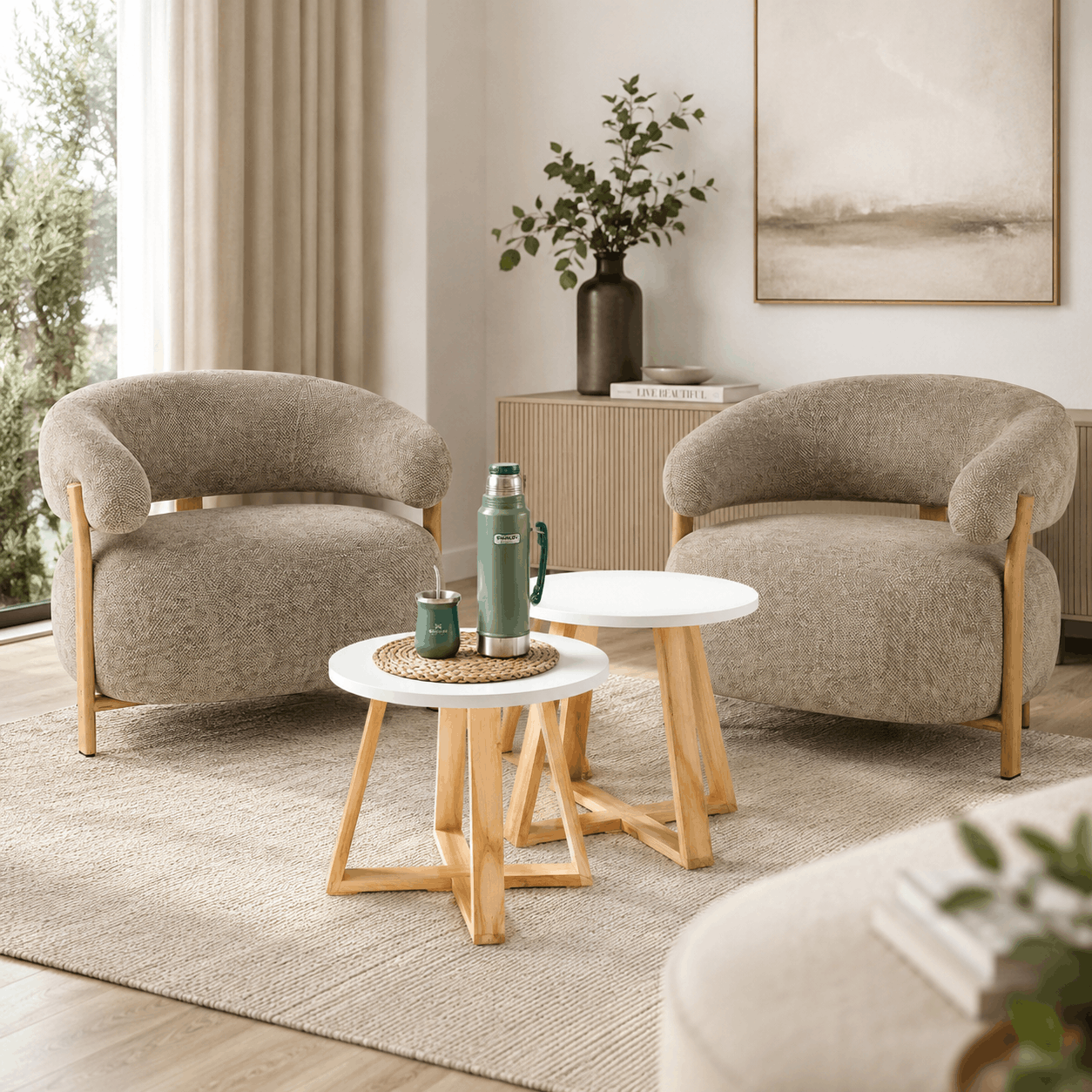 Sillon Bari Chenille Base Natural - Imagen 3