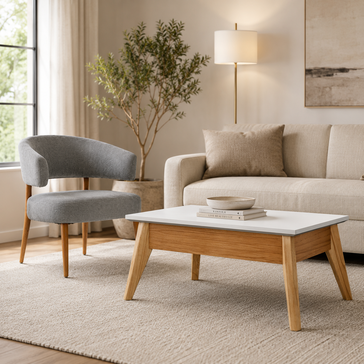 Sillon Zhagen Chenille Base Natural - Imagen 5