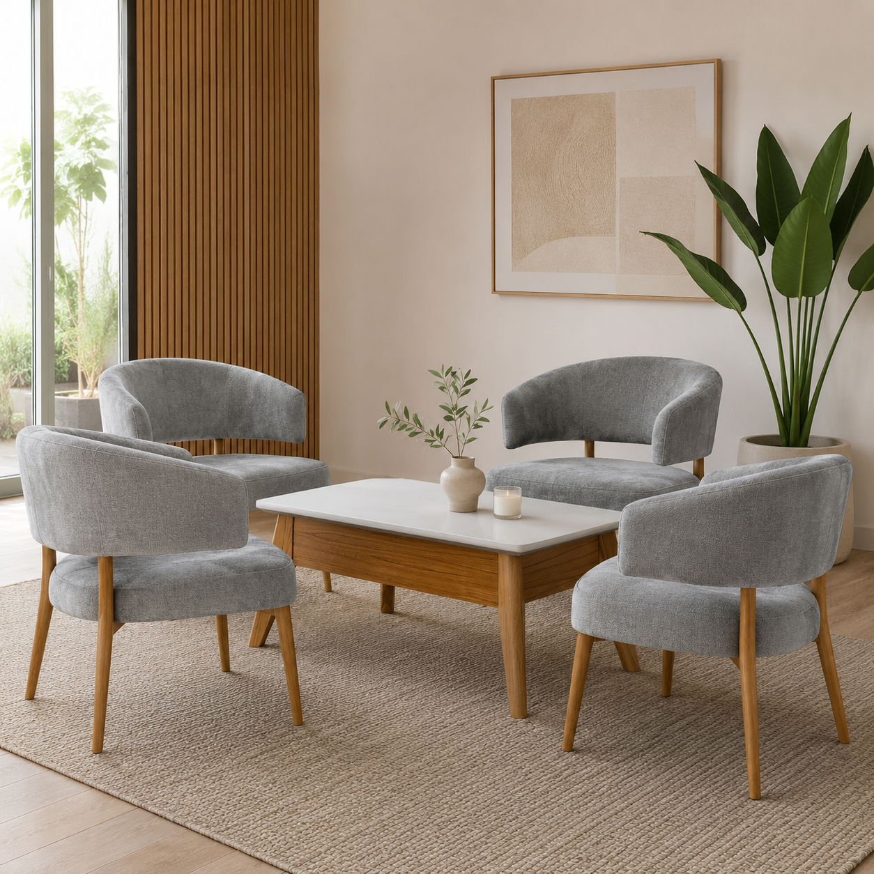 Sillon Zhagen Chenille Base Natural - Imagen 4