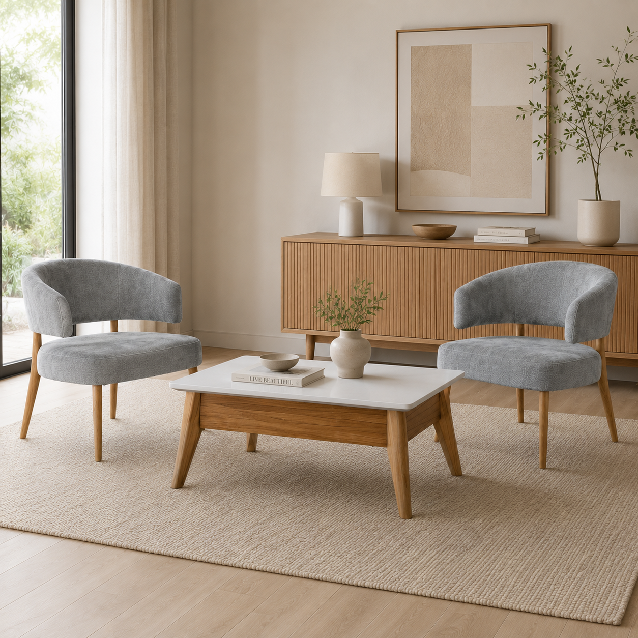 Sillon Zhagen Chenille Base Natural - Imagen 3